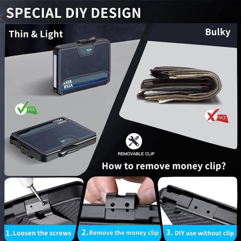 SEMORID Wallet for Men, Mens Wallet Minimalist Slim Wallet, RFID Blocking Smart Pop Up Wallet with Money Clip & ID Window, Metal Compact Wallet, Aluminum Credit Card Holder Wallet - Image 4